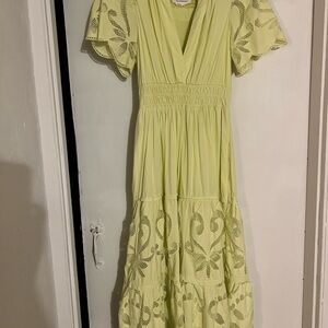 Anthropologie Yellow Smocked Maxi Dress with Flutter Sleeves